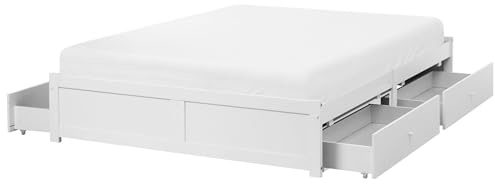 Beliani Doppelbett aus melaminbeschichtetem MDF-Kiefernholz weiß mit Stauraum 140 x 200 cm Brux
