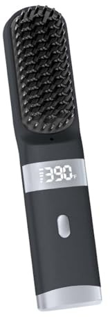 Cordless Hair Straightener Brush Portable on The go Comb for Travel USB chargingTwo Power sources30s Fast HeatingLCD Large Screen Display (Black)