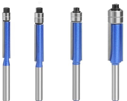 Fresadora, Juego de 4 brocas de fresado de corte al ras con vástago de 6 mm (1/4) y doble rodamiento for madera.(6.35mm shank 4pcs)
