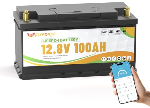 Batterie LiFePO4 12V 100Ah BMS Bluetooth intégré et cellules de grade A, batterie de lithium de cycles profonds de 17500 batteries rechargeables faciles pour RV, bateau, solaire, voiture de golf