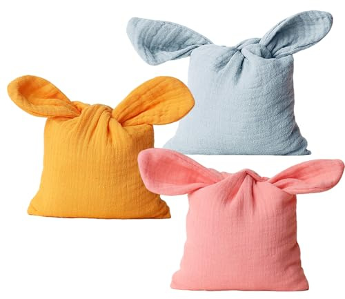 YIEUR 6 stycken påsksäck tyg presentpåse hare, färgglada påskhare påskpåse för fyllning påskkorg presentförpackningar med kaninöron för godis påsk dekorationer (3 färger)