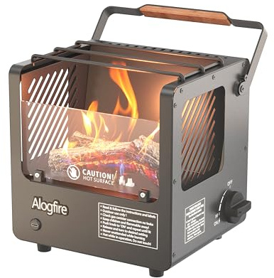 ALOGFIRE 3-in-1 Tragbarer Gasheizer & Tabletop-Feuerkorb mit Authentischer Flammenatmosphäre, 5200 BTU & Sicherheitsschutz für Camping, Terrasse & Angeln