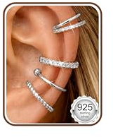 Adramata 4Pcs Ear Cuff Silber 925 Ohrklemmen Ohrringe für Damen Hypoallergene Clip Ohrringe Verstellbare Ohrclips Damen Ohne Ohrlöcher Fake Knorpel Conch Helix Piercings Silber/Vergoldet