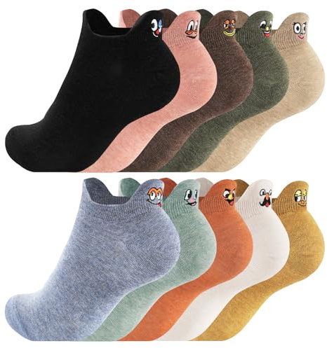 Effeet Roliga Sneakersockor Till Kvinnor 10 Par, Andningsaktiva Färgiga Korta Sockor Kvinnor 35-38 39-42, Roliga Träningssockor med Broderimönster, Kreativa Presentidéer till Kvinnor Mamma Väninna