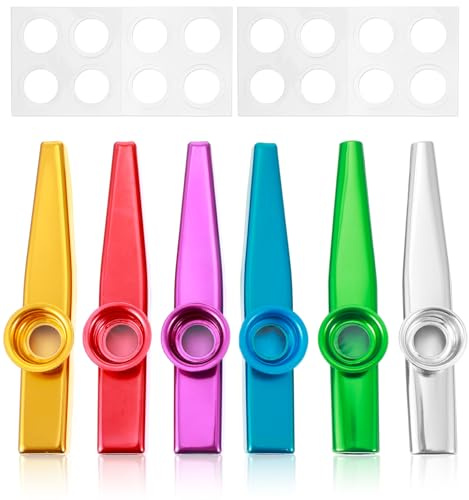 6 Pcs Metal Kazoo Set, Kazoos Bulk with 16 Replacement Membranes, Stainless Steel Kazoos for Kids and Adults, 6 Colors Musical Instruments for Party, Classroom