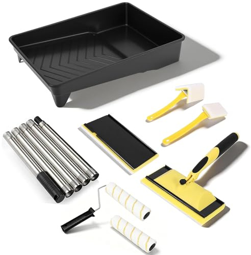Paint Pads for Walls and Ceilings with 1.2M Extension Pole,Replacement Pad | Paint Pad Set with 9 Inch Paint Tray,Paint Roller Brush,Paint Edger Tool & Triangular Brush for Wall Painting