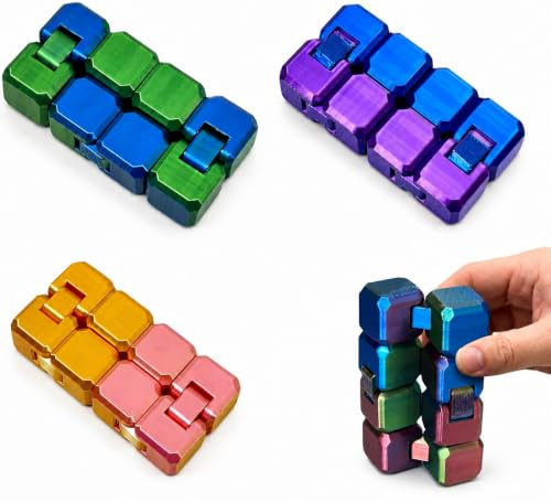 3 Stück Fidget Cube, Infinity Cube Würfel Anti Stress Würfel, Unendlichkeitswürfel Fidget Cube Original, 3D Druck Blau, Grün, Gold