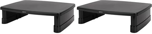 Amazon Basics Height Adjustable Monitor Stand Riser with Storage Organizer, 3-Level Stackable Design, Durable ABS Plastic, Supports up to 10kg, for Monitors & Laptops, Black (Pack of 2)