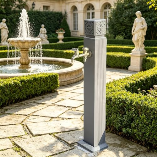 Fontana da Giardino in Stile Antico, Fontanella a Colonna con Rubinetto Acqua Supporto per Irrigazione per Temperature Basse(100cm/39.4in)