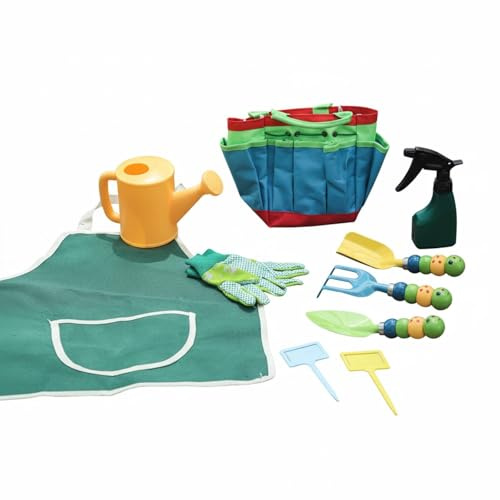 MagiDeal Pelle de Jardinage Enfant Pelle Râteau Truelle Sac de Rangement Ensemble Éducatif pour Motricité et Responsabilité avec Arrosoir et Gants Matériaux, Caterpillar 10-Pièces