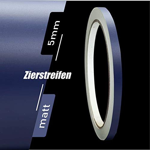 siviwonder Zierstreifen selbstklebend Folie Dunkelblau Blau Matt matt 5 mm x 10 m Rolle Dekorband Auto Motorrad Boot Fahrrad Wohnwagen Helme Pinstripe Klebeband für Konturmarkierung Linien Dekoration