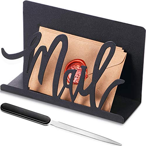 Jetec Mail Halter Ausschnitt Metall Brief Halter Arbeitsplatte Organizer Mail Schriftzug Ständer mit Brieföffner für Wohnung Büro Schule Dokumenten Rechnung (Schwarze Künstlerische Schriftart)