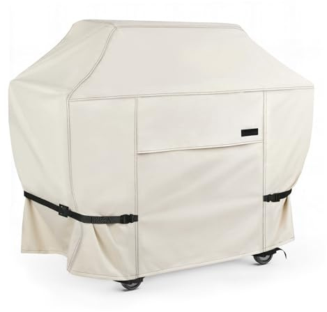 NettyPro Gasgrill-Abdeckung, 141,4 cm, wasserdicht, 600D, strapazierfähig, für den Außenbereich, für Weber, Char-Broil, Brinkmann, Nexgrill Grills und mehr, Beige