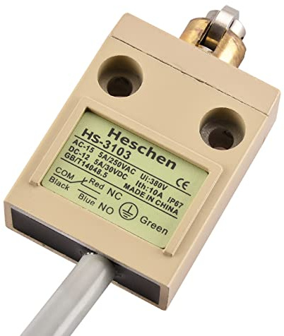 Heschen Compact Prewired Limit Switch, HS-3103, Crossroller Plunger, 1NO 1NC, SPDT, Momentary Type, AC250V 5A, IP67 Waterproof