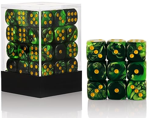 36 of Pack 12MM 6 Sided MINI Dice Set,Two Colours D6 Game Dice Set, 6 Sided Standard Dices for Yahtzee, Bunco or Teaching Math,with Portable Plastic Box(Grass Green+Black)