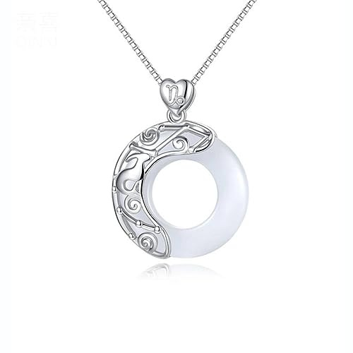 Damen Halskette Silber 925, Stjärntecken silverhalsband för kvinnor, eleganta kvinnor, naturlig jadecirkelkedja, kinesiskt harmonispänne, hänge, halsband, smycken för flickor, födelsedagspresent, S