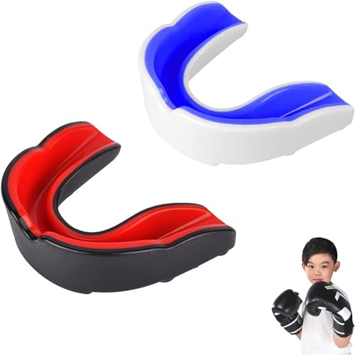 Protector bucal deportivo para niños, protector bucal deportivo, protector bucal de boxeo, para boxeo de artes marciales MMA, protege dientes, encías, mandíbula, rojo, azul, 2 piezas