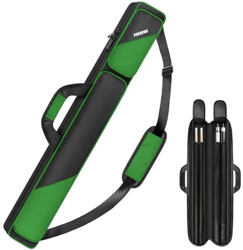 PEKREWS Pool-Queue-Koffer 2 x 2, Pool-Stick-Tasche für 2 Stöcke mit 2 Zubehörtaschen mit Reißverschluss, stabile Polyester-Tragetasche mit Schultergurt, weicher Billardqueue-Rucksack für Damen und