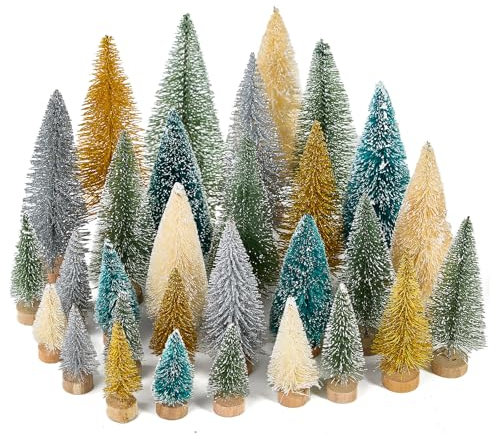 Fuyuleyo 30Pcs Mini Christmas Tree Bottle Brush Trees, Snow Frosted Sisal Tree Miniature Artificial Christmas Trees, Small Tabletop Xmas Trees for Winter Ornaments Christmas Crafts Decorations