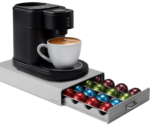 Navaris Dispensador de cápsulas café Compatible con Vertuo y Nespresso - Cajón y Soporte para cafetera de cápsulas - Accesorio con Capacidad de 24x cápsula - Gris