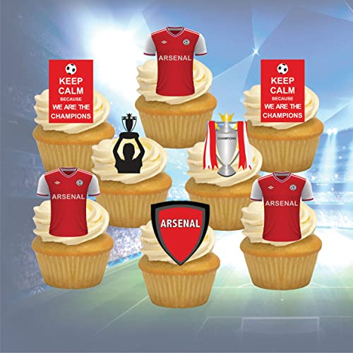 Arsenal Football Champions Edible Cupcake Toppers, Wafer Paper or Icing Sheets, Set of 16/32