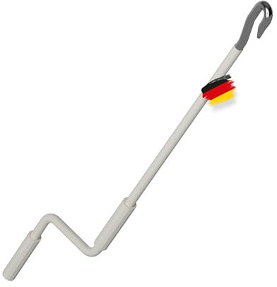 BAUHELD® Markisenkurbel mit Fleischer-Haken [Made in Germany] - Markisenstange mit Pulverbeschichtung [140cm] - Hochfester Handgriff aus Kunststoff - Kompatibel mit ovalen Markisen-Ösen - RAL 9010