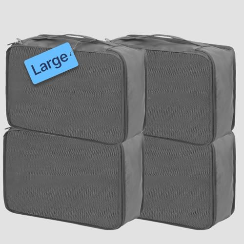 Cubos de embalaje grandes 4 unidades, bolsas organizadoras de maletas 40 x 30 x 12 cm, 4 unidades, organizador de bolsas de viaje, paquete de 4 (color gris grande)
