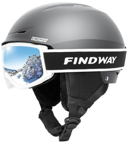 Findway Ski Helmet with Goggles Set, Adjustable Winter Sport Helmet with Protective Glasses for Adults Windproof Snow Gear for Men Women Youth
