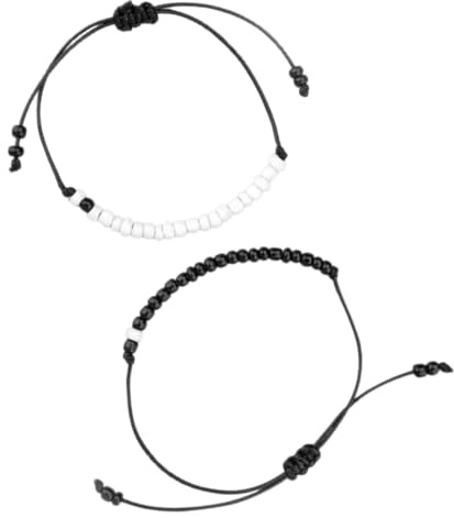 DEARMAMY Bracelets Tissés pour Couples en Perles de Riz Noires et Blanches, 2 Pièces, Délicats et Résistants, Design Unique, pour Offrir en Cadeau D'amitié