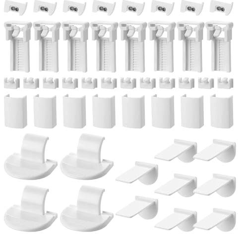 Anwangda Plissee Ersatzteile Set, Ohne Bohren Verstellbar Klemmträger Plissee Klemmfix Halterung für Fenster Plissees mit Vier Zugbändern (GRÖSSE: 8 Kit 48 Stück, Weiß)