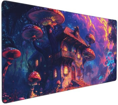 Gaming Mauspad XXL Pilz Mousepad 800x400x4mm Landschaft Verlängertes Mauspad Schreibtischauflage,Genähte Kanten Mauspad,Verbessert Präzision Geschwindigkeit Wasserdicht Geeignet für Büro und Spiele