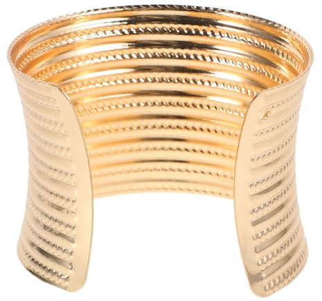 VALICLUD Bracciale Rigido Largo a Forma di C in Ferro Color Oro con Design a Strisce Testurizzate Unico, Leggero e Confortevole, per Uomo e Donna