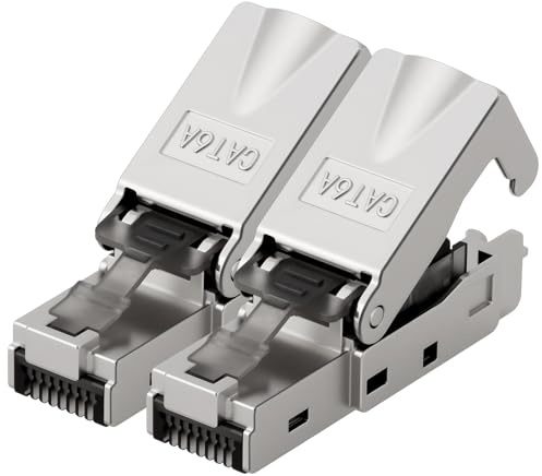 AXFEE 2 x RJ45-kontakter utan verktyg, CAT6A CAT6 nätverkskontakt, kompatibel med Cat6A Cat6-kablar, LAN-kontakt, LSA-helskärmad, perfekt för hem- och kontorsnätverk