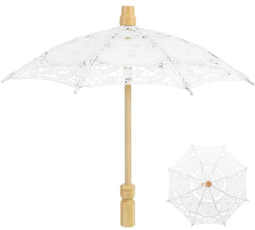 SHINEOFI Brautschleier Spitzen Sonnenschirm Handarbeit Weiß 15cm Radius Hochzeit Deko Foto Requisite