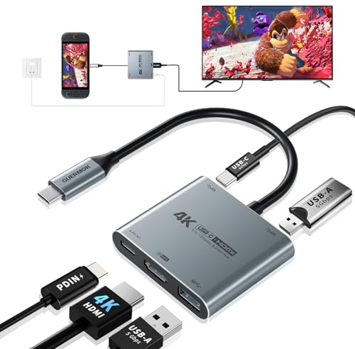 Guermok 5-in-1 USB-C Hub, Switch2 Travel Dock, USBC to HDMI 4K60Hz Display | PD100W, 2× USB-A 3.0 mit 5Gbps und 1× USB-C-Datenport für Gaming-Handhelds, Tablets, tragbare Monitore und Fernseher Grau