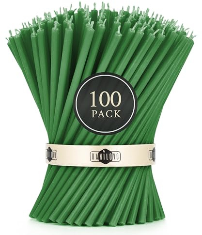 Danilovo - Candele in Cera d'Api, 100 Pezzi, Colore Verde, Candele Decorative per Preghiera, per Rituali, Decorazione o Candele di Compleanno, 16 cm x 0,5 cm