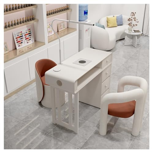 UKETO 80CM Mesa de Manicura Profesional, Mesa de Uñas con Aspirador y Luz Regulable