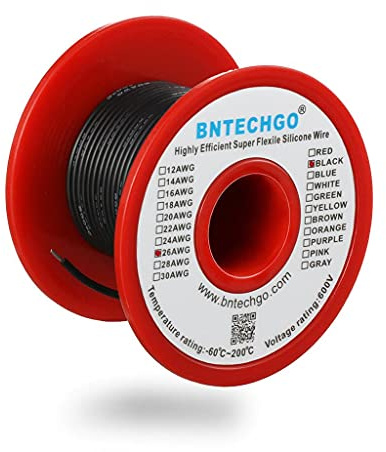 BNTECHGO 26 Gauge Silicone Wire Spool 100 ft Black Flexible 26 AWG Stranded Tinned Copper Wire
