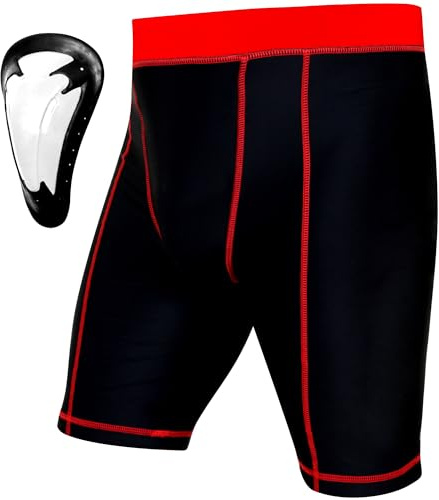 Tigon Sports Men Compression Boxer Shorts Base Layer Briefs Fit MMA Tight Gym Pants Guard Cup (Large) Black