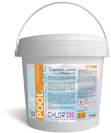 POOL CARE CHLOR 200, Cloro in pastiglie da 200gr, Pastiglie a Lenta Dissoluzione per Piscina - 5KG