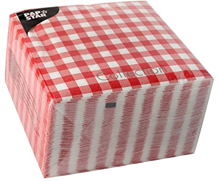 PAPSTAR Motivservietten Vichy Karo, 330 x 330 mm Bedruckt, 14 Falz, 3-lagig, Tissue, rot weiß kariert - 1 Stück (87102)