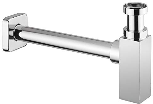 Daloual - Quadratisches Design Siphon - aus massiven, verchromten Messing. Waschbecken Sifon, Waschtisch Ablauf