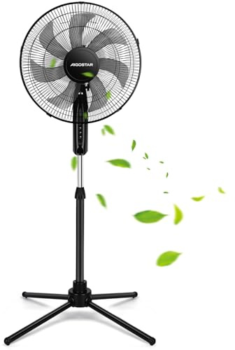 Aigostar Elsie - Ventilatore a Piantana, 7 Pale Ventilatore a Piantana Silenzioso, 3 Velocità, 55W, Altezza Regolabile 108-130cm, Oscillazione 70°, Base stabile e salvaspazio, 1150 r/min, Nero