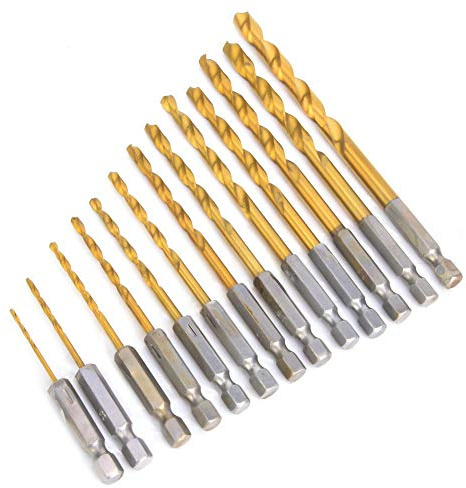 Ensembles de forets à tige hexagonale, kit de forets en acier à haute vitesse de 13pcs 1/4 pouces pour les flûtes en spirale de 1,5 à 6,5 mm pour le bois, le fer, l'acier, le cuivre, l'aluminium et l'