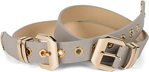 styleBREAKER Damen Gürtel mit doppelter goldener Schnalle und Lochnieten, B-Low Belt, Taillengürtel, kürzbar 03010121, Farbe:Hellgrau, Größe:95cm