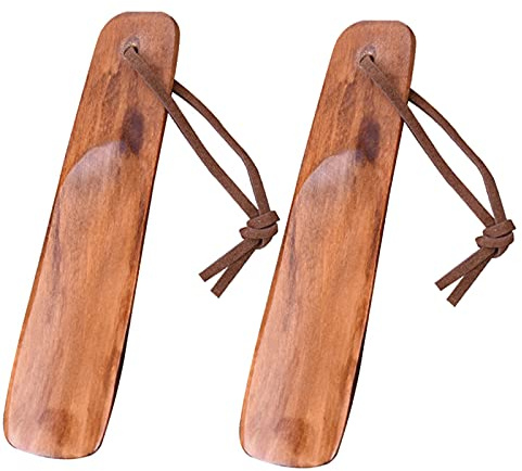 LEZED skohorn kort av trä skohorn med handtag skostöd set hjälp för att dra på skor trä skohorn bekväm skolyftare skor och stövlar snabb och skonsam för män kvinnor 2 stycken, Träfärg, 15,5 x 4cm