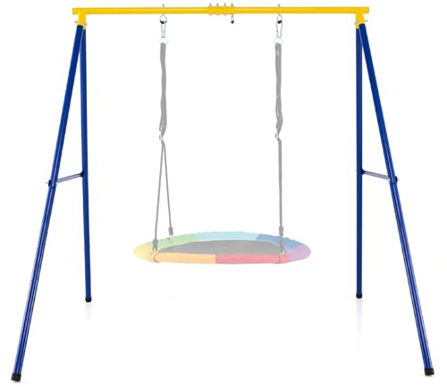 Costzon 550lbs Metal Swing Sets for Backyard, Heavy Duty Full Steel Swing Frame A-Frame Swing Stand All Weather w/Ground Stakes, Adjustable Ropes, Great Gift for Indoor Outdoor Kids