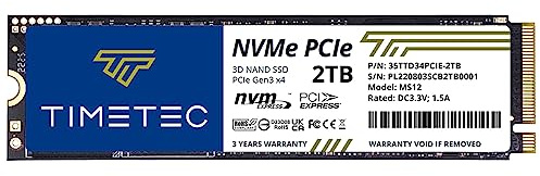 Timetec 2TB SSD de NVMe PCIe Gen3x4 8Gb/s M.2 2280 3D NAND TLC 150TBW Alto Rendimiento SLC Cache Velocidad de Lectura/Escritura hasta 2.100/1.600 MB/s Unidad Interna de Estado sólido PC Escritorio