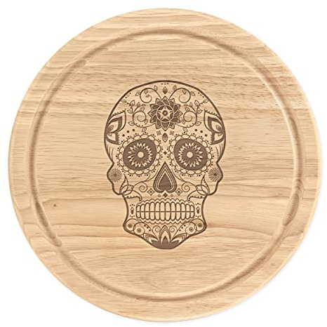 Black Sugar Candy Skull Wooden Chopping Cheese Board Round 25cm