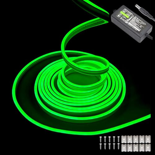 Balabaxer Grün Neon-LED-Lichtleiste, 16,4 Fuß/5 m 12 V DC 600 SMD2835 LEDs Wasserdichte Lichtröhre für Innen- und Außenbereich Wohndekoration (mit Netzteil)